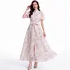 Ropa de Mujer de Comercio Exterior Toma Real: Vestido de Encaje Francés Estilo Suave de Manga Corta con Cuello Alto de Pie de un Solo Botón Ceñido a la Cintura Adelgazante de Línea A