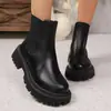 Botines de tacón grueso para mujer estilo europeo y americano 2025, botas adelgazantes de suela gruesa para otoño e invierno, talla grande, dropshipping transfronterizo