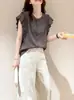 Camisa de Lino de Manga Corta Estilo Old Money para Mujer, Diseño de Verano, Camisa Casual Holgada de Nicho para el Trabajo, Top Elegante, Moderno