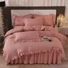 Conjunto de saia de cama matelassada em algodão puro de alta densidade Classe A em cor sólida com renda francesa, conjunto de quatro peças