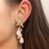 Pendientes de Aleación con Forma de Estrella de Mar y Borla de Perla de Imitación, Estilo Vacacional Marino de Ocio Transfronterizo, Pequeños para Mujer, Combinan con Todo