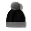 Gorro de Punto Grueso Cálido de Moda Casual para Mujer, Bloque de Color, Pompón, Nuevo Estilo Otoño/Invierno 2026, Cachemira de Alta Gama