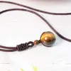 Collar con Colgante de una Sola Cuenta de Piedra Ojo de Tigre Rojo y Amarillo Ojo Arcoíris de Obsidiana Cuenta Única de 16 mm Auténtico Transfronterizo Moderno Minimalista