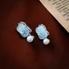 Pendientes Cuadrados de Perlas con Flor de Cristal Artificial y Mariposa, Moda Estilo Verano, Pendientes Frescos y Elegantes para Mujer