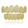 Grillz Populares de Hip-Hop Transfronteiriços com Microincrustação de Zircônia de Cobre, Banhado a Ouro, Não Desbota, Joias Exageradas de Hip-Hop