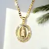 Collar de Cobre Chapado en Oro de 14K con Colgante Ovalado Transfronterizo de la Virgen María Joyería Religiosa Collar Vintage para Mujeres