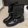 Botas curtas de tamanho grande estilo jeans ocidental para mulheres 2026, botas empilhadas com bico redondo, salto grosso retrô, botas de montaria femininas, botas Martin