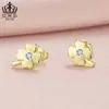 Nueva Colección de Primavera de Aifulu Pendientes Versátiles de Trébol de Cuatro Hojas con Cierres de Plata, Pendientes Pequeños con Temática de Plantas para Mujer, Hechos de Cobre con Baño de Platino