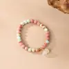 Pulseira da Sorte em Pedra Shoushan Natural para Mulheres, Joia Vintage Estilo Chinês Novo com Contas Rosa, Presente Atacado para Melhor Amiga, Estilo Nacional