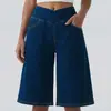 Calça Jeans Preta de Verão 2026 Transfronteiriça, Calça Larga Solta de Comprimento Médio, Calça de Cinco Pontos Lavada com Stretch, Shorts Jeans Feminino de Cintura Alta
