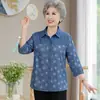 Nova blusa de primavera da vovó, top estiloso 100% algodão para mulheres de meia-idade e idosas, roupa para mães de 60-70 anos