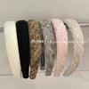 Diadema de esponja de ala ancha de lana con flores gruesas estilo Chanel retro coreano, diadema de presión superior con calavera alta, tocado con horquilla