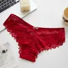 Ropa Interior para Mujer Sexy de Cintura Media Venta Caliente Transfronteriza Encaje Lazo Correa Cruzada Bragas para Mujer Europeas y Americanas