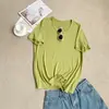 Verde Abacate Grande Gola U Tricô Cor Sólida Manga Curta Camiseta Feminina Verão Fina Leve Preguiçoso Solta Top Camiseta Feminina