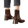 2026 Zapatos Hechos a Mano para Mujer Puntera Cuadrada Retro Tacón Grueso Tacón Medio Botines con Cremallera Trasera Botas Altas hasta la Rodilla Botas Martin