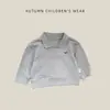 Moletom com Gola Polo Cinza Estilo Coreano para Crianças Outono Menino Manga Longa Infantil Soltinho Casual Roupas de Outono