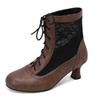 Botas curtas de renda com bico redondo e salto médio, botas femininas de primavera e outono, comércio exterior transfronteiriço, tamanho grande 38-13