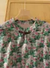 Camisa artística de estilo chino con estampado, cuello mao y botones, cárdigan elegante de corte holgado estilo vintage, versátil y elegante para mujer