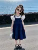 Vestido de Verano para Niña 2026 Nuevo Elegante Vestido de Princesa para Niña Grande Vestido Largo de Manga Corta Falso de Dos Piezas para Niña