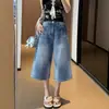 Jeans rectos cropped de estilo americano para mujer, nuevo modelo de verano, talla grande, adecuados para tipos de cuerpo de pera, pantalones anchos holgados y adelgazantes