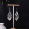 Brincos Boêmios de Turquesa Sintética, Estilo Étnico Retrô, Ganchos de Orelha Clássicos e Elegantes, Brincos Versáteis Vazados com Franjas da Moda