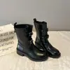 Cinturón de Cuero Estilo Retro Occidental Botas de Moda Botas de Caballero para Mujer Motocicleta Adelgazantes Nuevas Botines de Punta Redonda 2026 Hebilla de Bota Vaquera