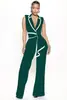 TD2769 Moda Verão Europeia e Americana Cruzada Feminina Nova Elegante Decote V Sem Mangas Slim Fit Macacão Calça Wide Leg