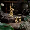 Colgante tradicional vietnamita de oro de arena con forma de calabaza calada con diamantes de burbujas, collar y pendientes de borlas, cadena ajustable exquisita, regalo para mujeres