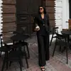 Traje de dos piezas para mujer, estilo commuter, nuevo de moda de otoño ruso, con cuello de solapa, un botón, cordón y mangas acampanadas
