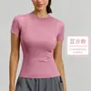 Camiseta Curta Respirável Esportiva Ajustada para Yoga Feminina Slim Fit Absorvente de Suor Secagem Rápida Modeladora Top para Corrida Fitness