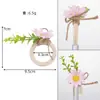 Anel de Guardanapo Margarida Artificial Branca Corda de Cânhamo Tecido Folha Verde Fivela de Guardanapo Hortênsia Decoração de Mesa para Festa de Casamento ao Ar Livre