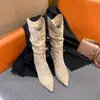 Botas con Capas Volantes para Mujer 2026 Estilo Coreano Invierno de Moda Nuevas Sexy Tacón de Aguja Punta Fina Botines con Forro de Terciopelo Botas Altas