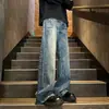 Jeans de Micro-Campana con Patrón de Rayos Marca Trendy para Niños Nuevo Retro Pierna Recta Holgada Pantalones Largos Geniales para la Escuela Secundaria