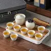 Conjunto de Chá de Viagem Forno Ru Cerâmica Conjunto Rápido de Chá com Uma Bule e Três Xícaras para Eventos de Compra em Grupo de Empresas, Reuniões Anuais, Lembranças de Hotel