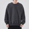 Moletom Masculino Gola Careca Cor Sólida Pesado Estilo Americano 300g, Outono e Inverno Forrado com Fleece Marca Tendência Branco Solto Casual Sem Capuz