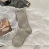 Calcetines de Otoño e Invierno para Mujer de Algodón Puro hasta Media Pantorrilla con Etiqueta de Tela Linda, Diseño de Perro, Estilo Universitario, Calcetines Largos Slouch Versátiles