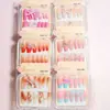 Set de 12 Piezas de Uñas Largas de Ballet con Moños Lindos y Diamantes Brillantes, Caja de Uñas Postizas Largas