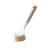 Utensílios de Cozinha Escova para Lavar Panelas com Cabo Longo Não Arranha a Panela, Não Machuca as Mãos, Não Gruda Óleo, Artefato para Lavar Panelas Escova de Limpeza Descontaminante com Cabo de Madeira