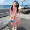 Conjunto para Menina 2026 Novo Estilo Saia Biscoito Fofa Infantil Vestido de Verão para Menina Conjunto de Duas Peças com Suéter de Seda de Gelo Tendência