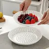 Bandeja para vaporera vidriada de color cerámico, minimalista y porosa; plato redondo creativo para dumplings para uso doméstico; bandeja escurridora de frutas y verduras; plato de servir creativo