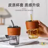 Taza de Bambú Estilo Nuevo, Vaso de Vidrio para Oficina con Tapa y Popote, Taza de Café de Apariencia Elegante para Mujeres, Vaso para Beber para el Hogar y Estudiantes