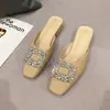Mules de Verano para Mujer para Exteriores con Punta Cuadrada, Modelo 2026, Estilo Medio Zueco, Sandalias de Punta Cuadrada 2833-7