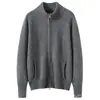 Cardigan de punto de cachemira para otoño e invierno, de siete puntos, con bolsillos, casual, versátil, holgado, color liso, cuello alto, con cremallera, chaqueta suéter de lana