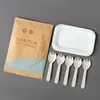 50 Juegos de Cuchillo, Tenedor y Plato Desechables Biodegradables de Paja de Trigo, Juego de Plato Rectangular para Pastel y Tenedor, Juego Tres en Uno