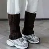 Polainas de tricô listradas de lã femininas, mangas para as pernas caneladas espessadas de outono e inverno, adequadas para usar em camadas com leggings