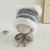 Gorro de Protección Auditiva para Niños con Rayas de Color Degradado y Orejas de Oso, Gorro de Punto Forrado de Felpa Estilo Lei Feng para Bebé, Gorro a Prueba de Frío para Otoño e Invierno