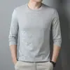 Camiseta 100% Algodão Puro de Manga Curta para Homens, Cor Sólida de Verão Manga Longa Casual Gola Redonda Camada Base Masculina Fina Solta Top