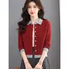2026 Novo Cardigan de Tricô Color Block com Gola Lapela Feminino Primavera Outono Estilo Curto Petite Fashionável Redutor de Idade Versátil Casaco Suéter