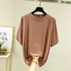 Blusa de Verão Feminina Manga Curta Solta de Modal plus size Cor Sólida Camiseta Fina Gola Redonda Camisa Básica Versátil