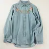 Camisa de Mezclilla Lavada Bordada de Manga Larga para Mujer, Estilo Artista Nuevo de Primavera y Otoño, Top Lindo con Botones al Frente que Reduce la Edad